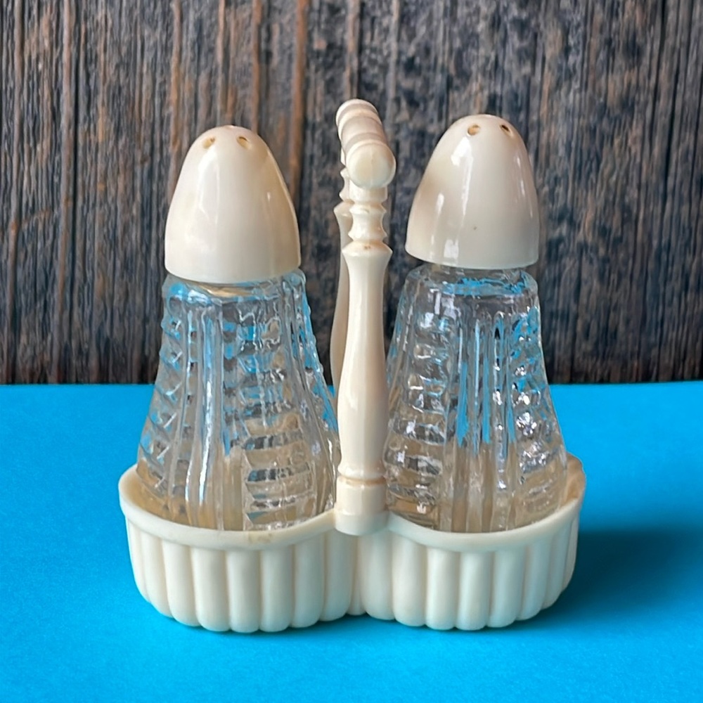 Vintage Glass and Plastic Salt Shakers Set
